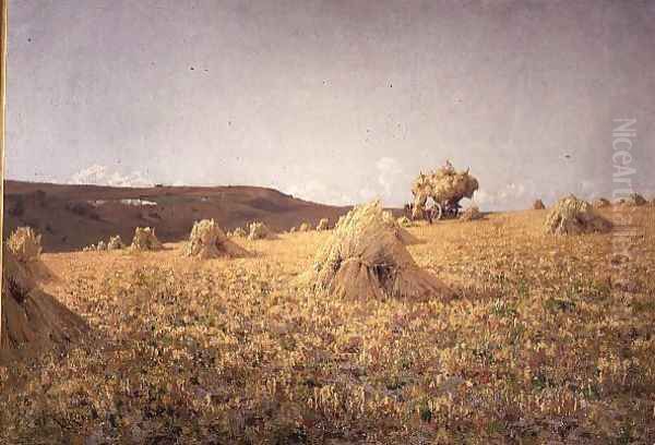 Harvesting near Amberley, Sussex Oil Painting by Jose Weiss