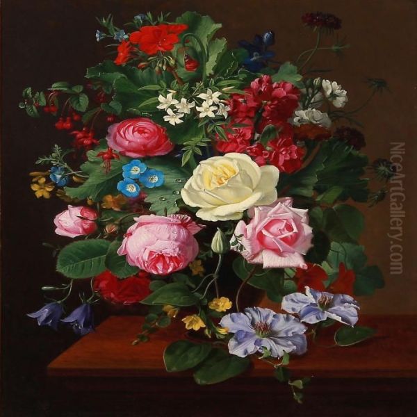 Still Life With Colourful Flowers On A Table Oil Painting by Otto Didrik Ottesen