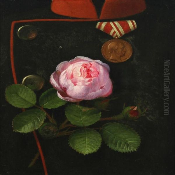 En Rose I Soldatens Knaphul Oil Painting by Otto Didrik Ottesen