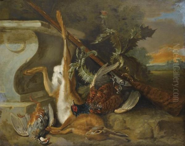 Jean-baptiste Oudry And Studio;;
 Hunting Still Life With A Hare, Partridges And Pheasants ; Oil On 
Canvas Oil Painting by Jean-Baptiste Oudry