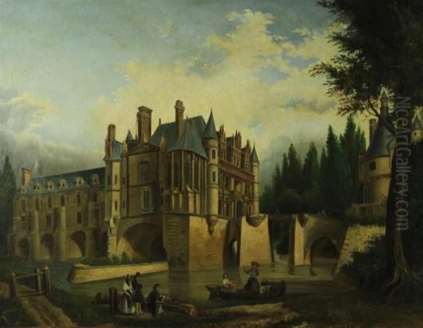 Chateau De Chenonceau Oil Painting by Pierre Justin Ouvrie