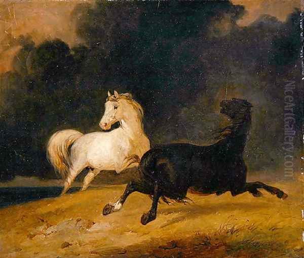 Horses in a Thunderstorm, 1823 Oil Painting by Thomas Woodward