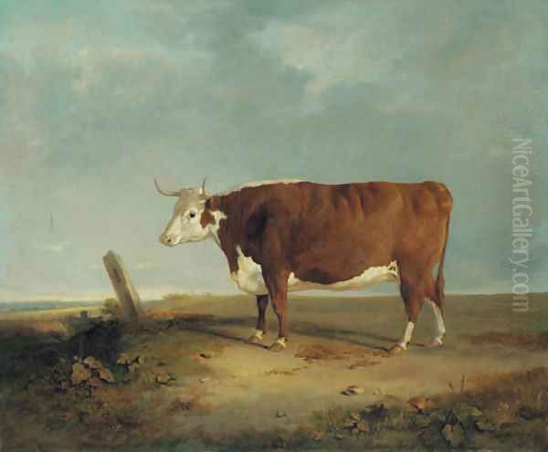 A longhorn cow in a landscape Oil Painting by Thomas Woodward