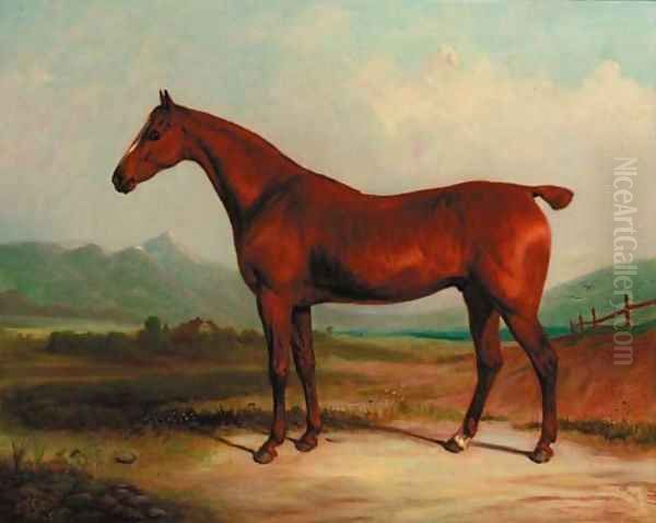 A chestnut hunter in a landscape Oil Painting by Thomas Woodward