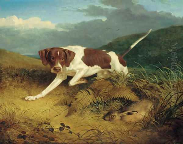 A pointer coming upon a hare Oil Painting by Thomas Woodward