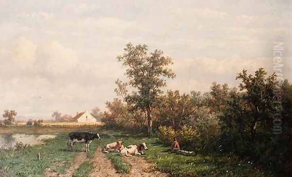 Dutch landscape Oil Painting by Anthonie Jacobus van Wyngaerdt