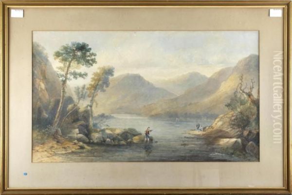 River Landscape With Anglers Oil Painting by Sidney Edward Paget