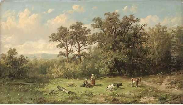 Cattle herders building a fire Oil Painting by Anthonie Jacobus van Wyngaerdt