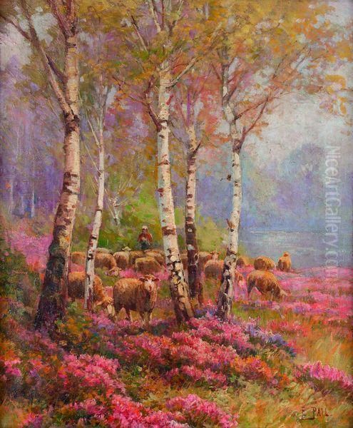 Moutons Dans La Lande Oil Painting by Edouard Pail