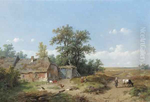 Figures by a farmhouse on the heath Oil Painting by Anthonie Jacobus van Wyngaerdt