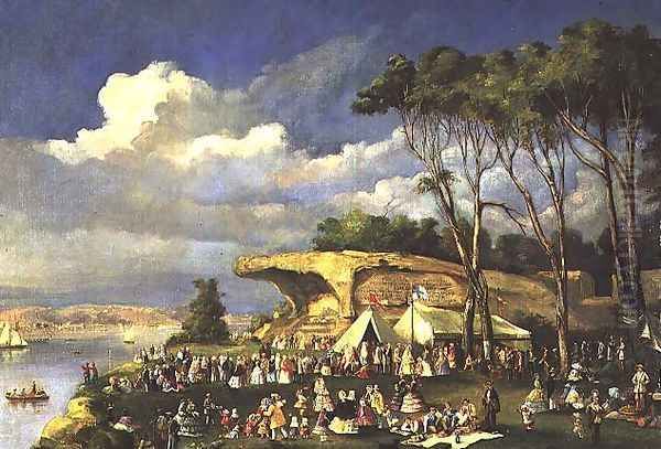 Picnic at Mrs Macquaries Chair, 1855 Oil Painting by Lieutenant George Austin Woods