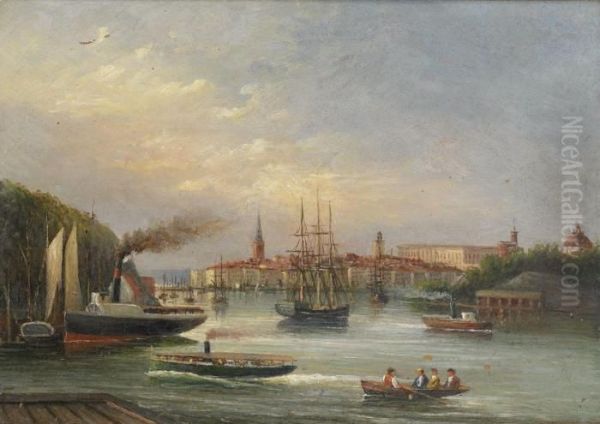 Stockholms Inlopp Mot Slottet Oil Painting by Gustaf-Wilhelm Palm