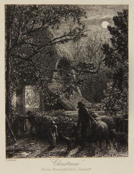 Christmas - Folding The Last Sheep, From Samuel Palmer A Memoir Oil Painting by Samuel Palmer