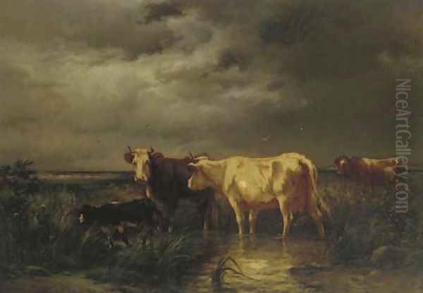 Cattle Near the Sea Oil Painting by John Carleton Wiggins