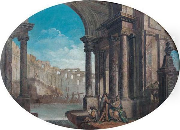 Caprice Architectural Anime De Personnages Oil Painting by Pietro Paltronieri Il Mirandolese