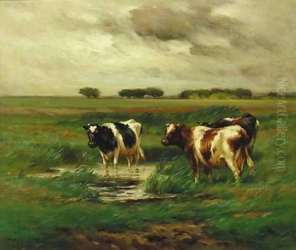 Cows Watering in a Pasture Oil Painting by John Carleton Wiggins