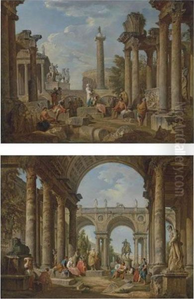 A Classical Capriccio With The Colosseum Oil Painting by Giovanni Niccolo Servandoni