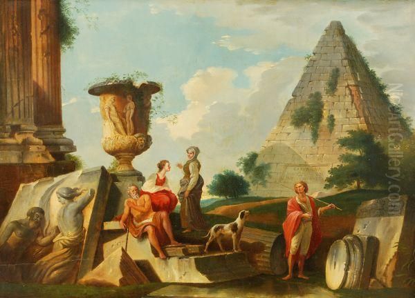 Capriccio Of Classical Ruins With The Pyramid Of Caius Cestius Oil Painting by Giovanni Niccolo Servandoni