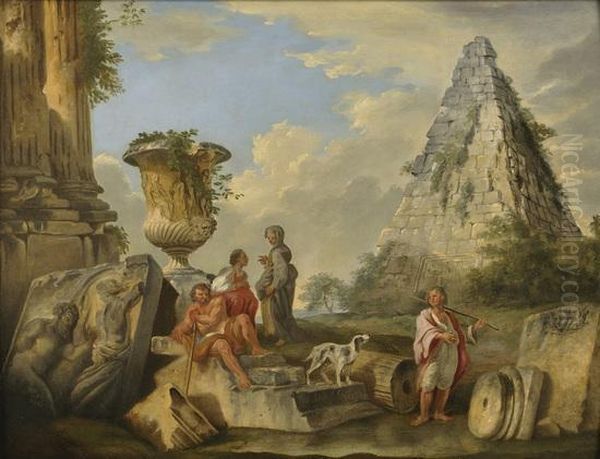 Predica Di Una Sibilla Con La Piramide Cestia E Il Vaso Medici, E Astanti Oil Painting by Giovanni Niccolo Servandoni