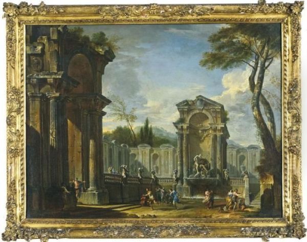 Capriccio Architettonico Con Rovine E Fontane Oil Painting by Giovanni Niccolo Servandoni