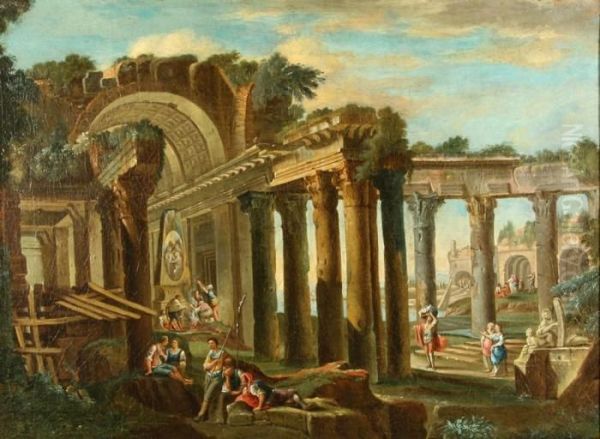 Capriccio Of Ruins Oil Painting by Giovanni Niccolo Servandoni