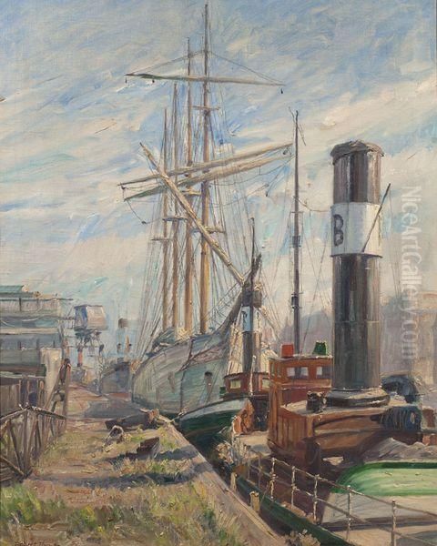 Les Bateaux A Quai Oil Painting by Robert Panitzsch