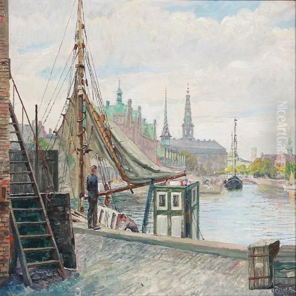 View Of The Inner Harbour Of Copenhagen Towards Christiansborg Oil Painting by Robert Panitzsch