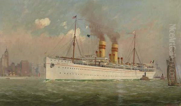 The S.s. San Giorgio In New York Harbor Oil Painting by Fred Pansing