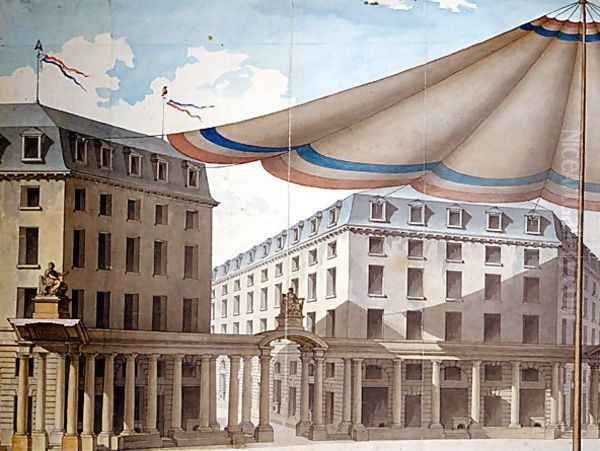 Design for decorating the Place de lOdeon for a revolutionary fete, 1790 Oil Painting by Charles de Wailly