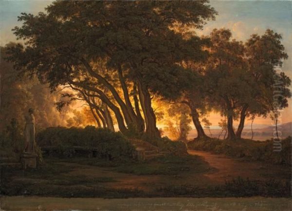 Sonnenuntergang, Gesehen Von Der Villa Massa Zu Albano Bei Rom Oil Painting by Gustav Friedrich Papperitz