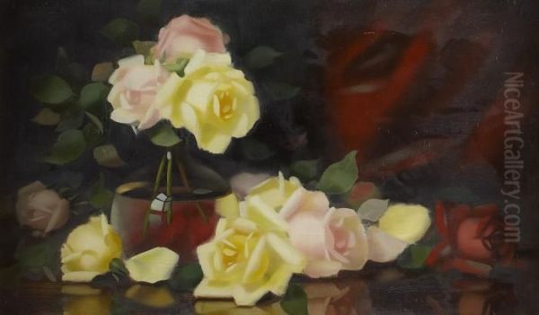 Assorted Roses On A Table Oil Painting by James Stuart Park