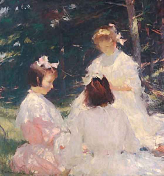 Children in Woods 1905 Oil Painting by Frank Waller