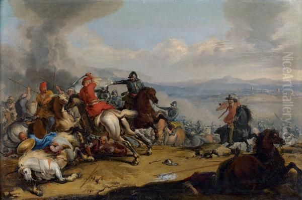 Choc De Cavalerie Oil Painting by Ignace Jacques Parrocel