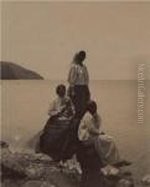 Three Maori Maidens Oil Painting by William Thomas Partington