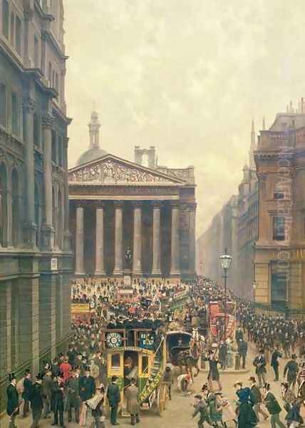 The Rush Hour by the Royal Exchange from Queen Victoria Street, 1904 Oil Painting by Alexander Friedrich Werner