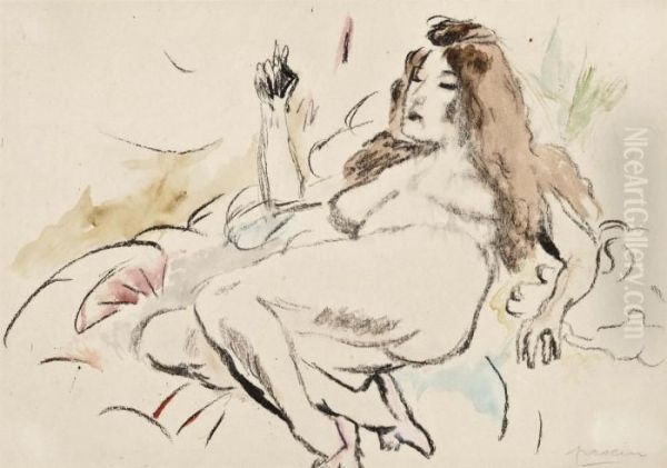 Nu Allonge A La Cigarette Oil Painting by Jules Pascin