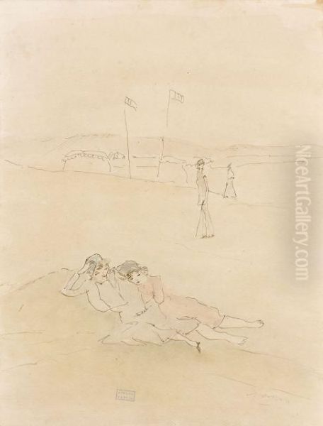 La Plage Oil Painting by Jules Pascin