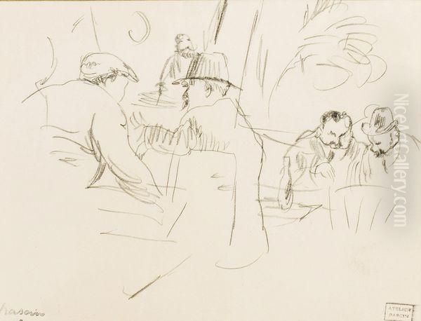 Au Cafe Oil Painting by Jules Pascin