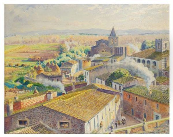 Riudarenes. Tardor, Sol Ponent Oil Painting by Ivo Pascual Rodes