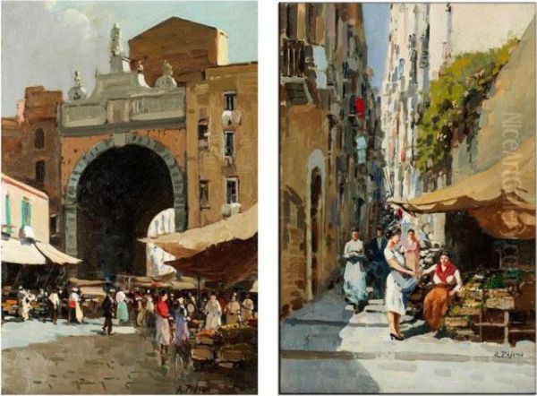 Markttreiben Vor Einem Stadttor Einer Italienischen Stadt Sowie Marktstande Oil Painting by Alberto Pasini