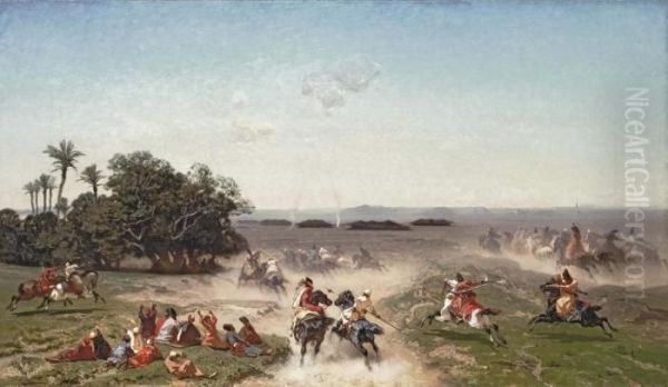 Persians Skirmishing In The Desert Oil Painting by Alberto Pasini