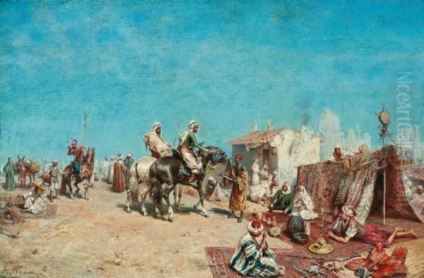 Arab Merchants At A Market By The City Walls Oil Painting by Alberto Pasini