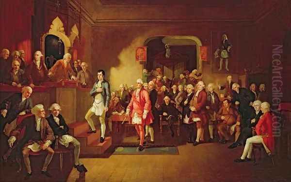 Inauguration of Robert Burns as Poet Laureate of the Lodge Canongate, Kilwinning, 1787 Oil Painting by William Stewart Watson