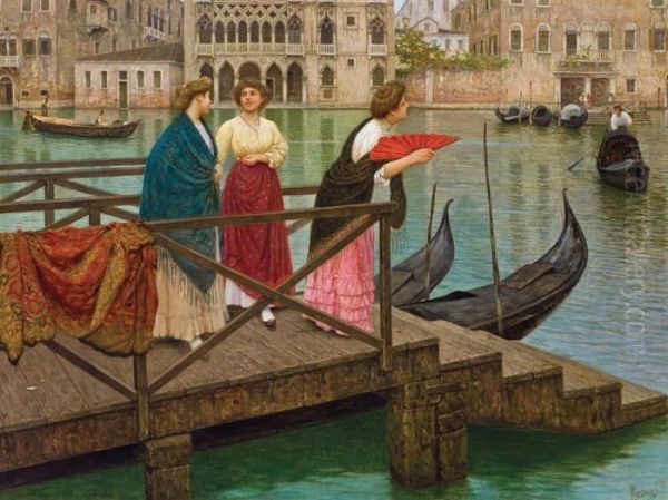 Waiting For The Gondola, Venice Oil Painting by Luigi Pastega