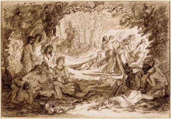 Cymocles Discovered By Atis In 
The Bowre Of Blisse, Spenser's Fairie Queene, Book Ii, Chapter V. Oil Painting by Joseph Noel Paton