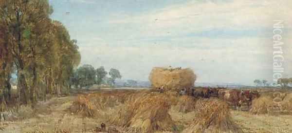 Harvesting in Sussex Oil Painting by Henry Brittan Willis, R.W.S.