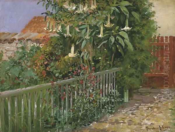 Sherman Rose Tree Garden Oil Painting by Theodore Wores