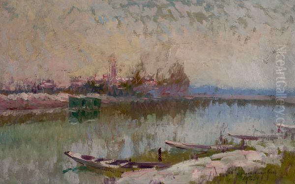 Vue Sur La Seine Oil Painting by Elie Anatole Pavil