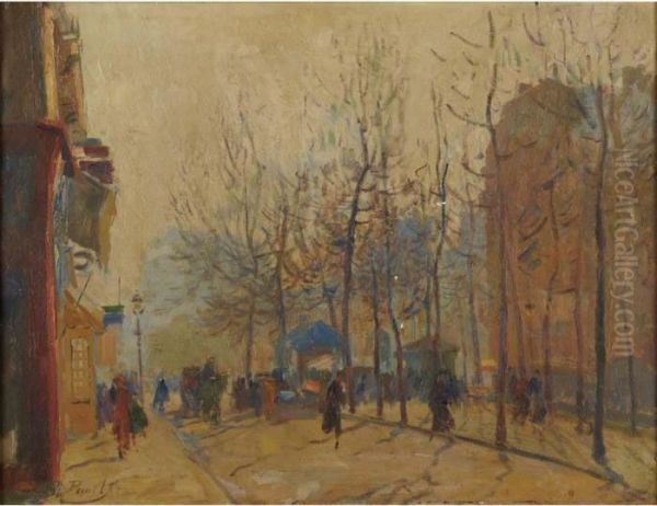 A Parisian Boulevard Oil Painting by Elie Anatole Pavil