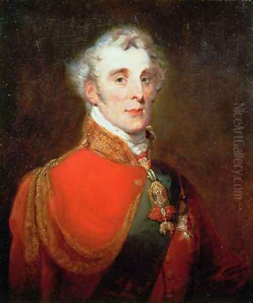 Portrait of Arthur Wellesley, 1st Duke of Wellington (1769-1852) wearing the Order of the Golden Fleece and of the Garter, c.1840 Oil Painting by John Robert Wildman